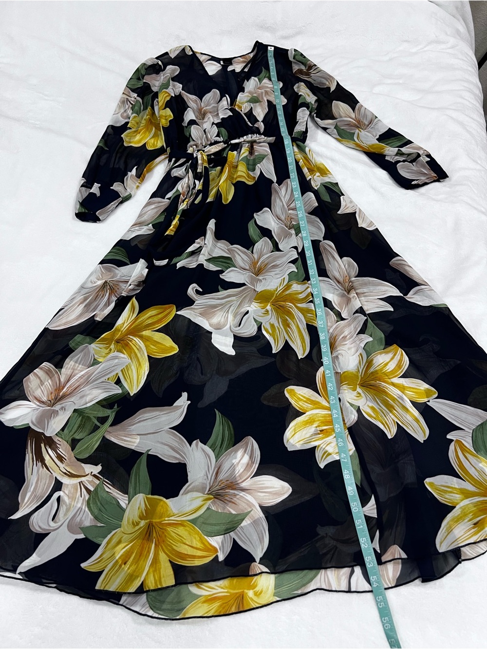 Navy Floral Wrap Maxi Dress with Self-Tie Waist - Picture 3 of 9